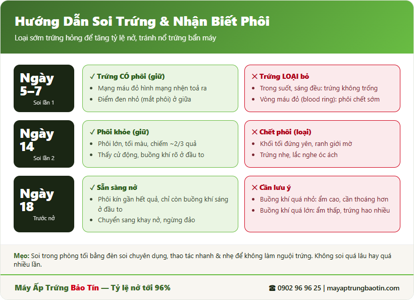 Hướng dẫn soi trứng và nhận biết phôi qua ngày 7, 14, 18 - Bảo Tín